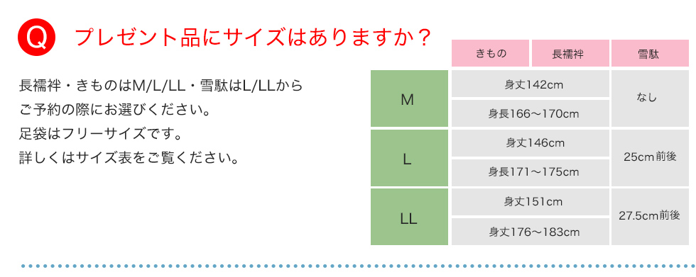 プレゼント品にサイズはありますか？